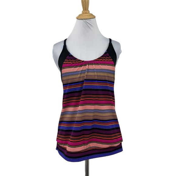 Athleta Capri Stripe Blousy Tankini Womens 34 B/C Shelf Bra Padded Strappy Back - Picture 1 of 16